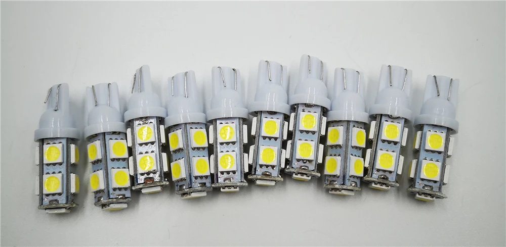 10 шт. светодио дный свет T10 W5W светодио дный лампы 9SMD 5050 W5W T10 светодио дный белого и синего цвета Авто Клин габаритные огни W5W 194 168 светодио дный Интерьер лампы