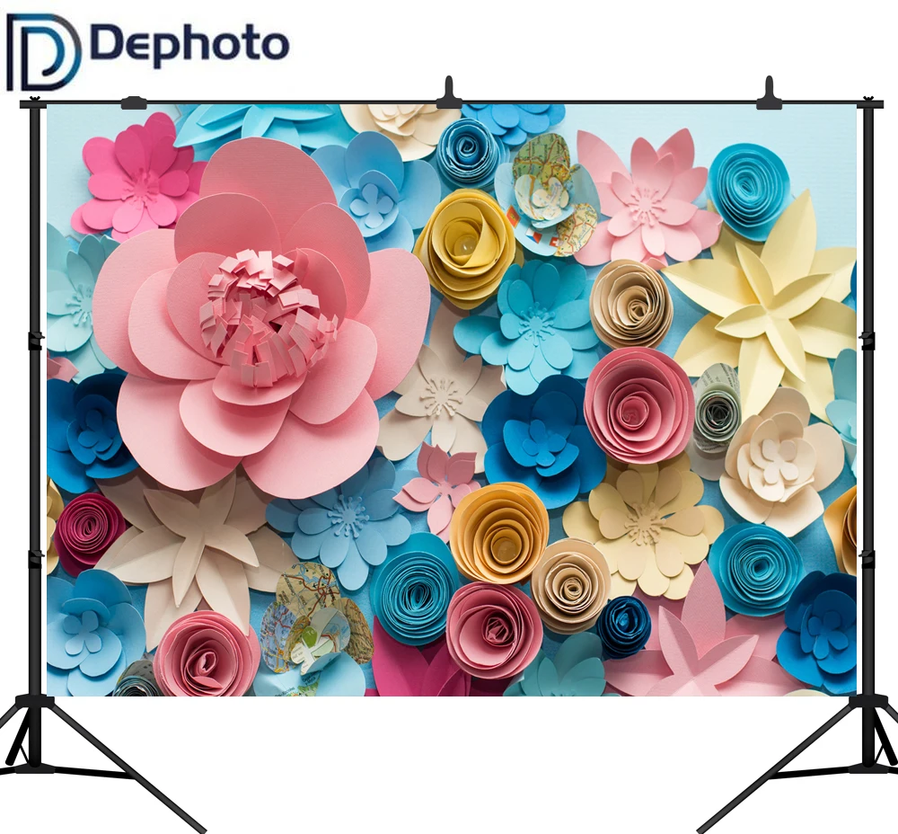 Фотофоны для студийной фотосъемки с цветными 3D бумажными цветами и стеной