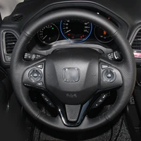bannis black artificial leather diy hand stitched steering wheel cover for honda new fit city jazz 2014 2015