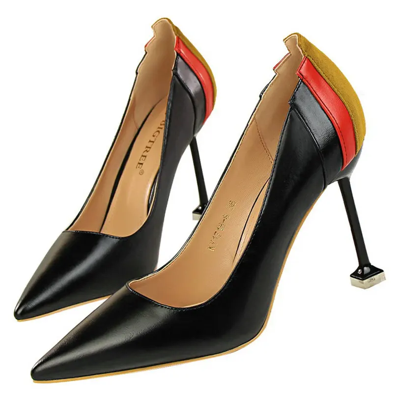 Size34-39 Woman High Quality Patchwork Pumps Pointed Toes 9.5CM Heels Shoes Female Slip-on Career Parties Dress | Обувь