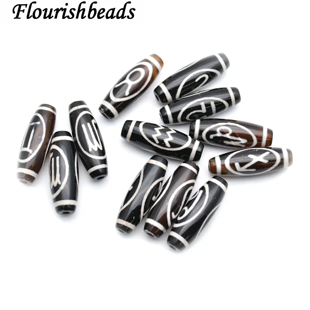 

10x30mm Black Agate Constellation Veins Stone DZI Loose Beads fit Jewelry making