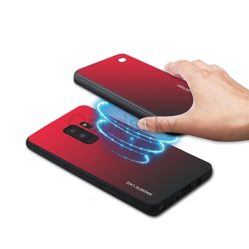 Чехол для зарядного устройства для samsung Galaxy S10 Plus S10e тонкий градиентный чехол из закаленного стекла с магнитным беспроводным зарядным устройством чехол для внешнего аккумулятора
