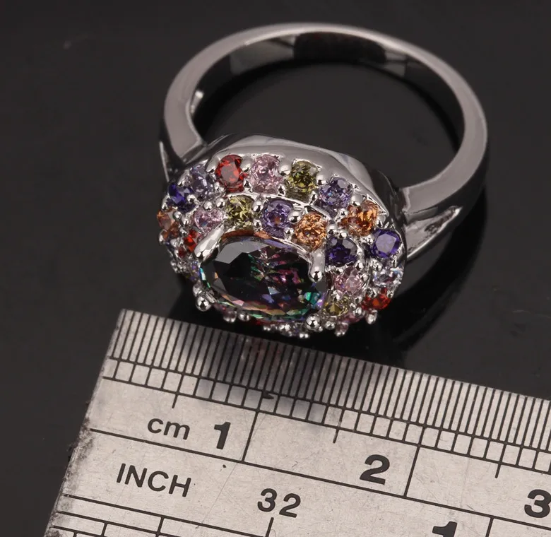 Enjoyable Eggform Mystic Rainbow Garnet Zircon Jewelry Silver Plated Argent Jewelrys Ring Size 6 / 7 8 9 S0322 | Украшения и
