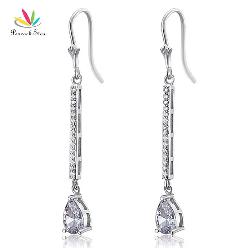 Серьги подвески серебряные в виде павлина и звезды 1 карат|dangle earrings|peacock star925 sterling |