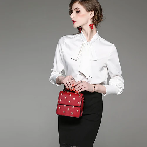 White Белые Формальные Рубашки для женщин, офисная одежда, Blusas, весна, Элегантная блузка, шелк, атлас, женские блузки, Топ с длинным рукавом - Цвет: White