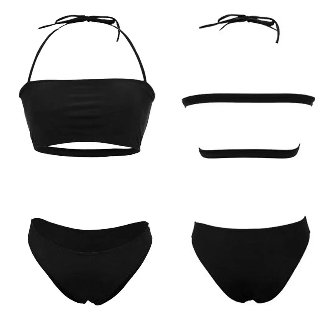 Women Halter Neck Adjustable Spaghetti Strap Yes Back Buckle Solid Bottom Fashion Summer Bikini Set Beach |