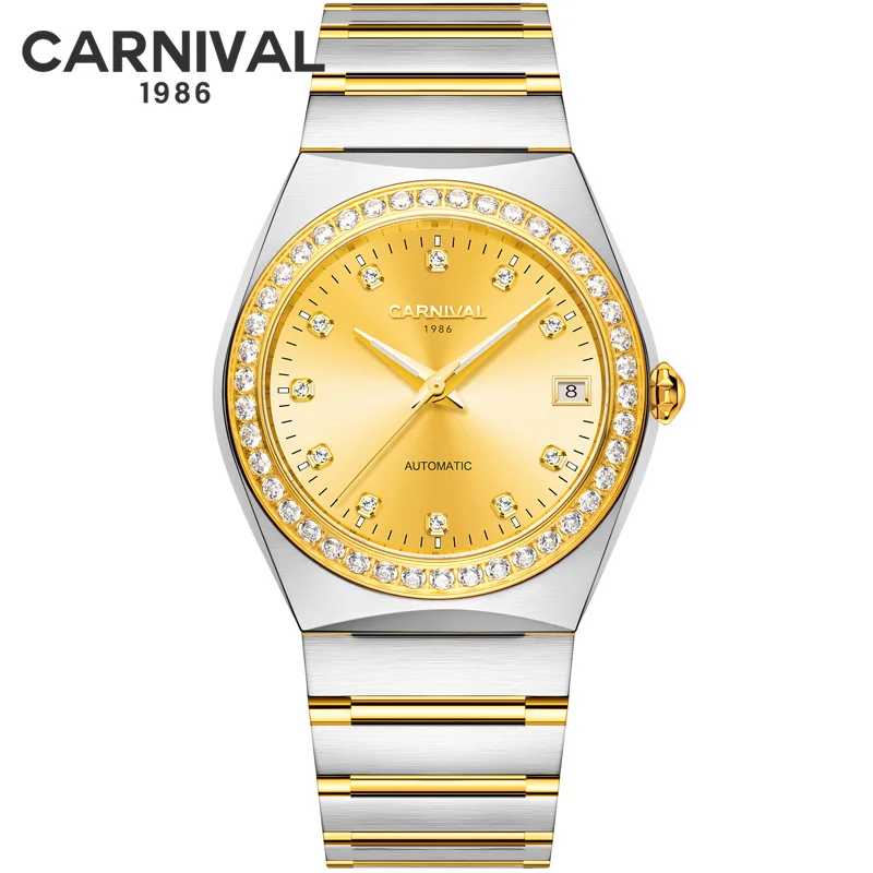 Relogio Masculino часы мужские Топ бренд класса люкс Швейцария Carnival золотые мужские часы золотые автоматические механические наручные часы - Цвет: Gold silver