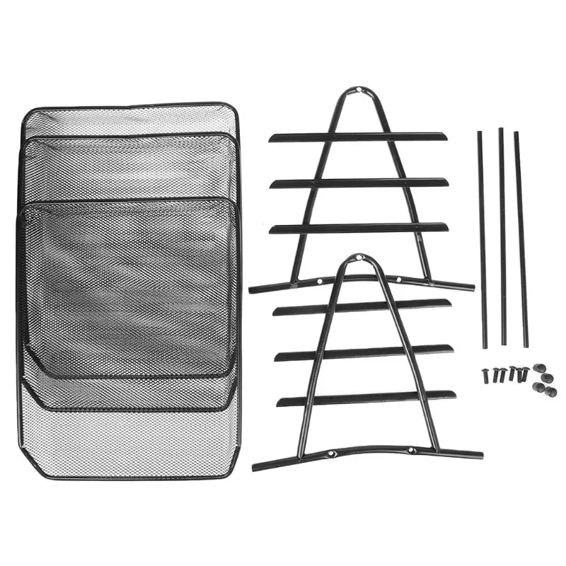Поднос для документов 3 уровня металлическая сетчатая стойка черный/серебристый