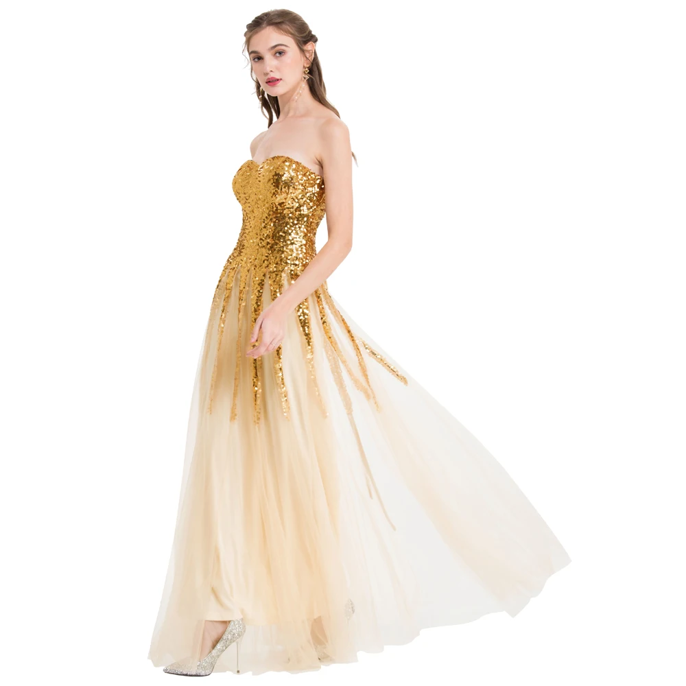 Женское винтажное платье без бретелек Angel fashions золотистое бальное расшитое