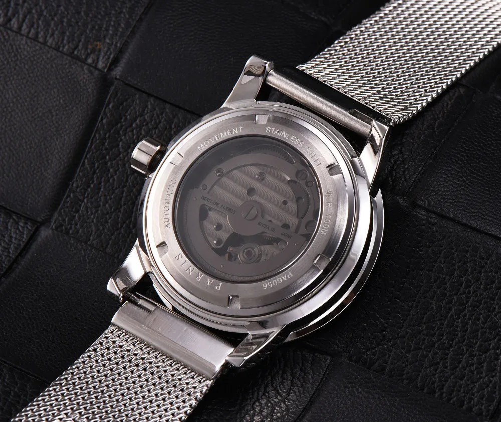 Мужские часы Parnis автоматические светящиеся механические Miyota с сеткой 100 м