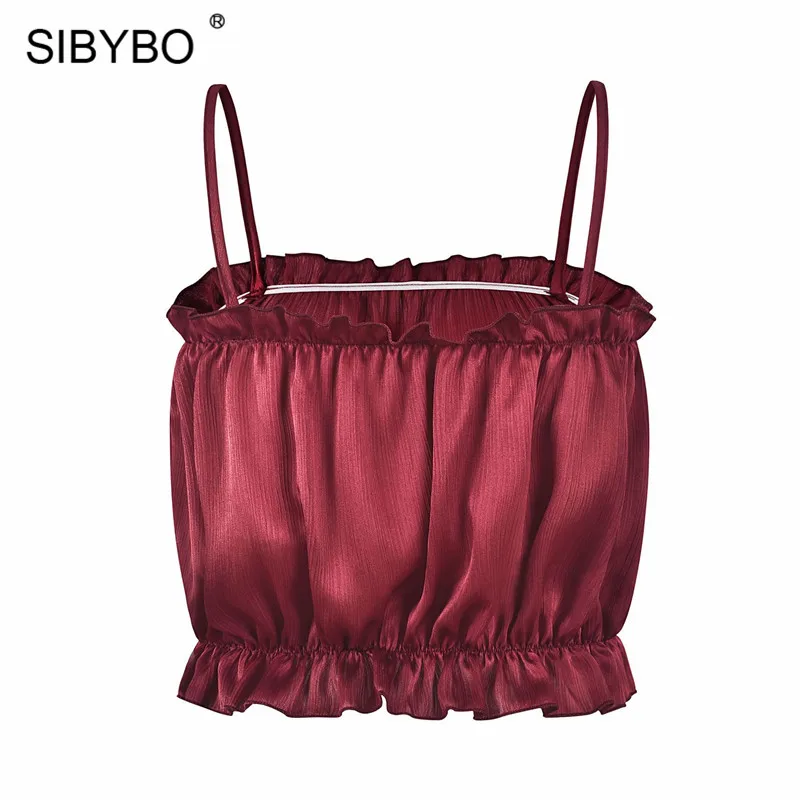 Женский укороченный топ с открытой спиной Sibybo, камисоль без рукавов, облегающая короткая майка с открытыми плечами, плиссированные топы для лета