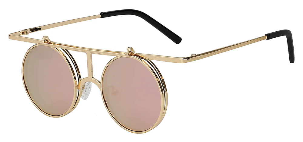 Pink mirror lens XIU флип-ап поляризационные солнцезащитные очки Классические стимпанк для мужчин и женщин солнцезащитные очки из металла высшего качества брендовые дизайнерские винтажные очки UV400 - Цвет линз: Pink mirror lens