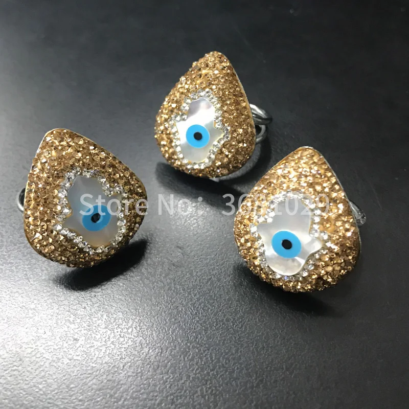 glittering gold crystal encrusted shell blue eye ring the European and American style of Occident with index finger | Украшения и