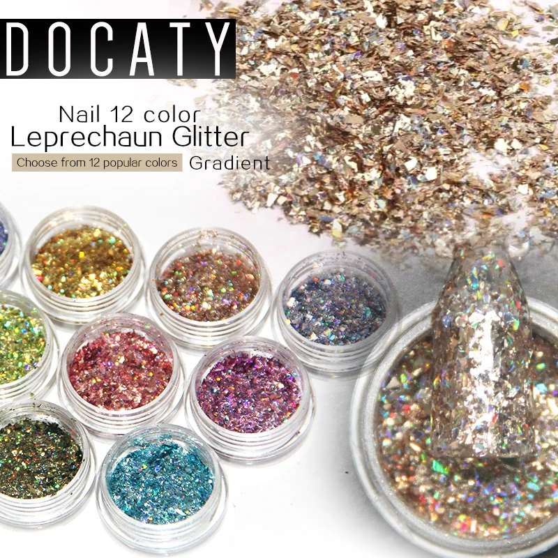 Docaty, 12 цветов, блестящая зеркальная пудра для ногтей, 3D, 1 г, разноцветные шармы, блестки, пылезащитный инструмент для украшения ногтей