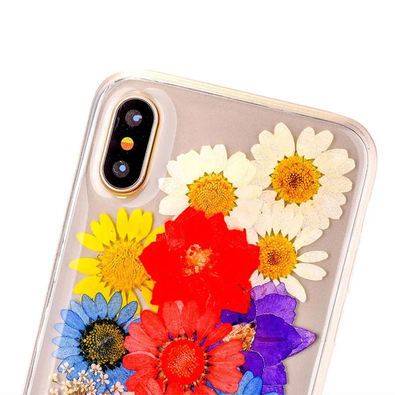 For iphone X Case Fashion Clear Soft TPU Phone iphoneX Cases Coque Real Dried Flowers DIY Handmade Back Cover Newest |