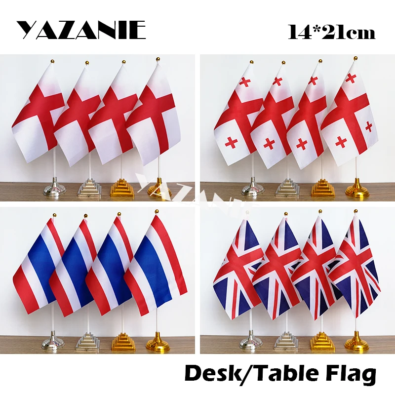 YAZANIE, 14*21 см, 4 шт., английский настольный флаг, георгийский флаг с пластиковой подставкой и полюсом, Таиланд, Великобритания, Великобритания, Настольный флаг