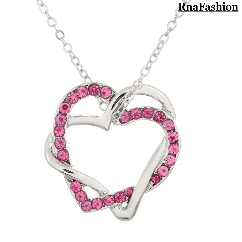 Женское Ожерелье с двойным сердцем ожерелье кулоном из австрийского хрусталя
