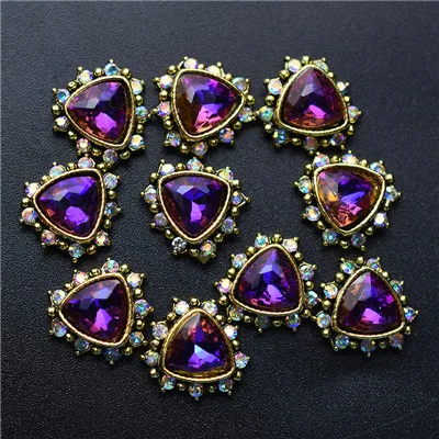 10PCs-Tri-purple 10 шт 3D Стразы для ногтей, блестящий кристалл алмаза для ногтей, металлические украшения для ногтей, украшения DIY, амулеты - Цвет: 10PCs-Tri-purple