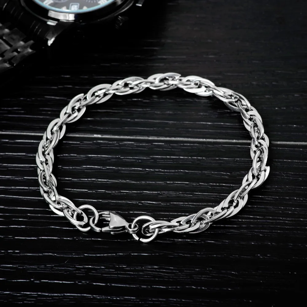 Felicelia Fashion Men Bracelet High Polished Stainless Steel Chain For Boys Punk Rock Jewelry 5.5mm/ 8.5mm Width | Украшения и