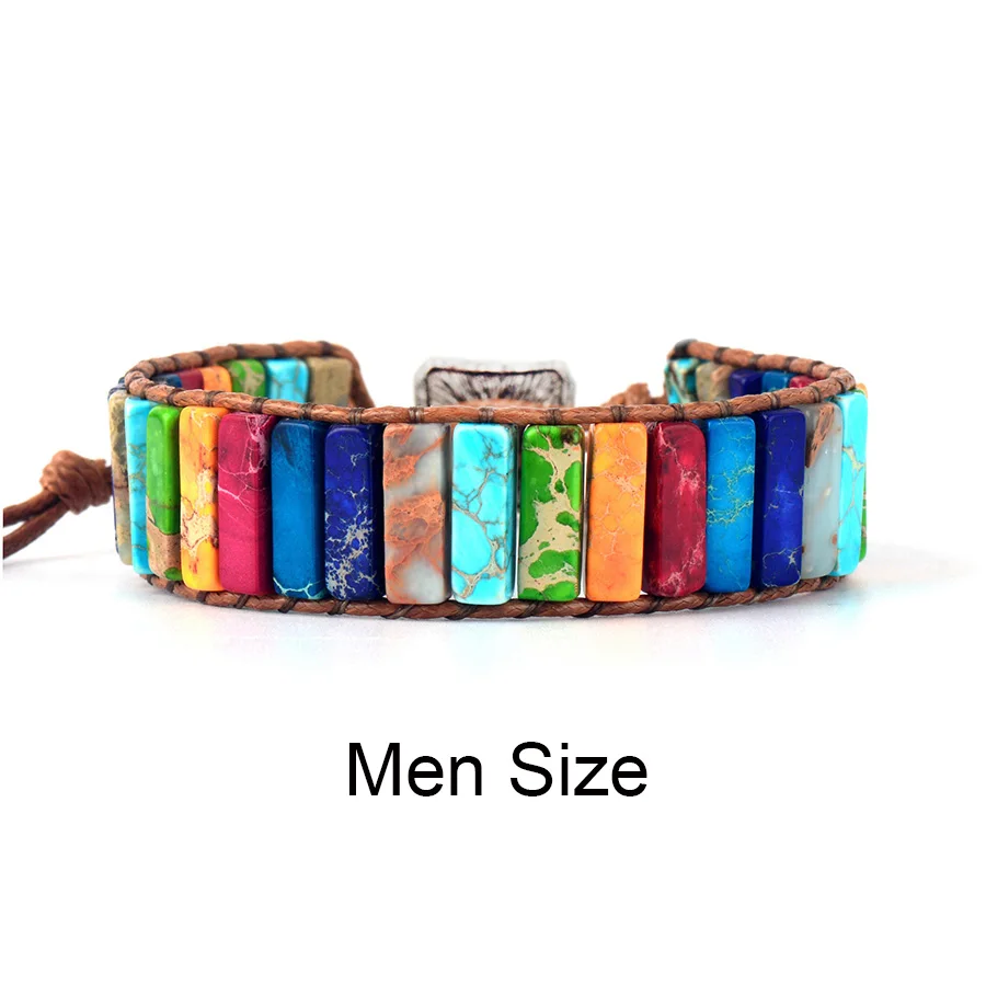 Vintage-Men Size 7 Чакра браслет ювелирные изделия натуральный камень трубки бусины не Кожа Веревка обернуть браслет унисекс браслет для пары Браслеты Подарки - Окраска металла: Vintage-Men Size