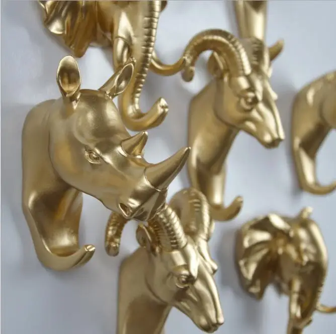 1PCS home decoration natural resin animal hook wall storage clothes hat key organizer giraffe elephant rhinoceros hook