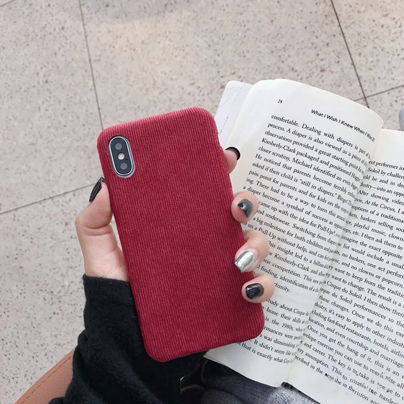Red Зимние вельветовые ткань телефон чехол для iPhone X XR XS Max чехол для iPhone 6, 6 s, 7, 8plus, 11 Pro Max чехол теплые розового, коричневого цвета - Цвет: Red