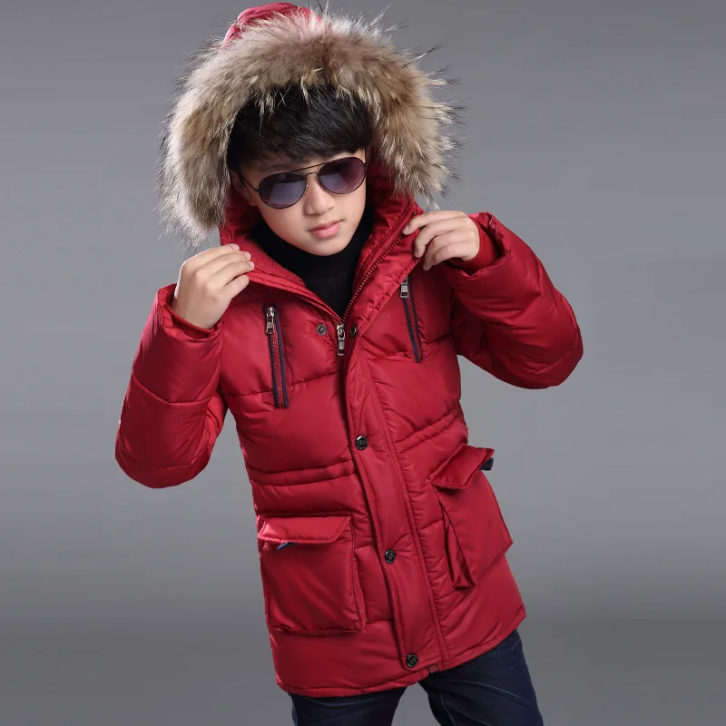 

New Boys Winter False Two-Piece Fashion Long Fur Collar Hooded Handsome Coat Child Bodycon Long Sleeve Jacket