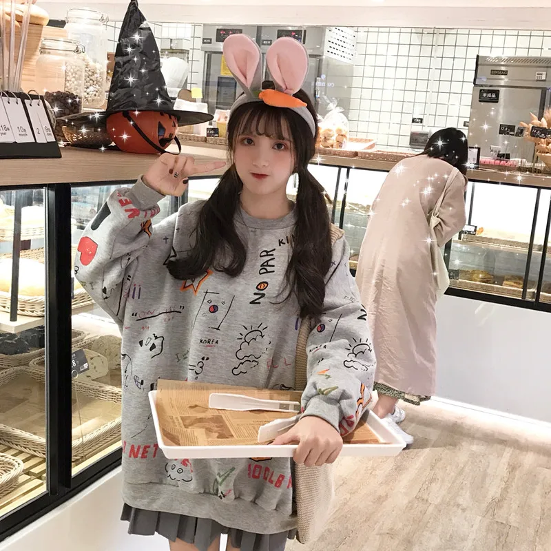 Граффити Повседневная Свободная Толстовка Женские кофты японский Harajuku Ulzzang