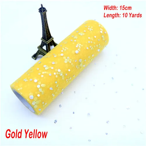 Gold yellow 10yards Блестящая Тюлевая рулонная катушка с блестками, 15 см* 9,1 м, Тюлевая рулонная катушка, юбка-пачка, свадебная отделка органзы, лазерные принадлежности для вечеринки на день рождения - Цвет: Gold yellow 10yards