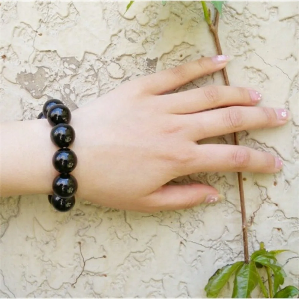 Новинка 2020 100% натуральный черный обсидиан браслет из бисера 16 мм счастливый