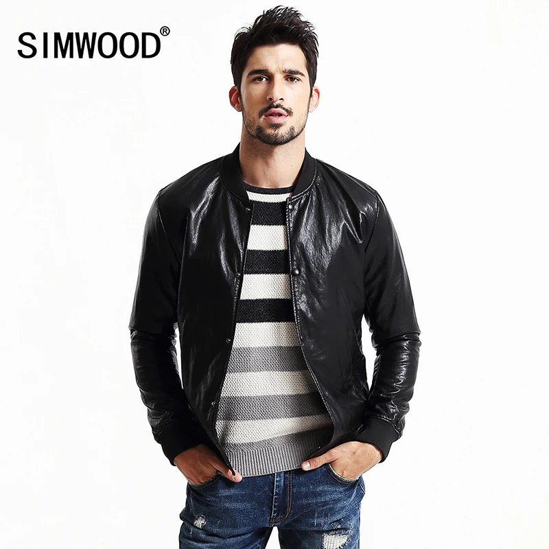 Мужская куртка из экокожи SIMWOOD модное повседневное пальто на молнии модель P61691