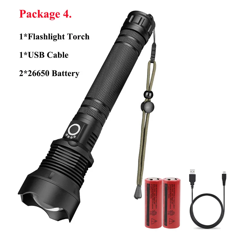Package 4 SANYI супер яркий фонарик Фонарь xhp70 самый мощный фонарь USB Zoom xhp50 18650 или 26650 перезаряжаемый аккумулятор для охоты - Испускаемый цвет: Package 4