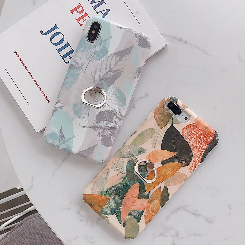 SoCouple чехол с кольцом для iphone X 11 Pro Max чехол для iphone XR Xs max 7 8 6 6s plus растительный лист узор накладка держатель для телефона