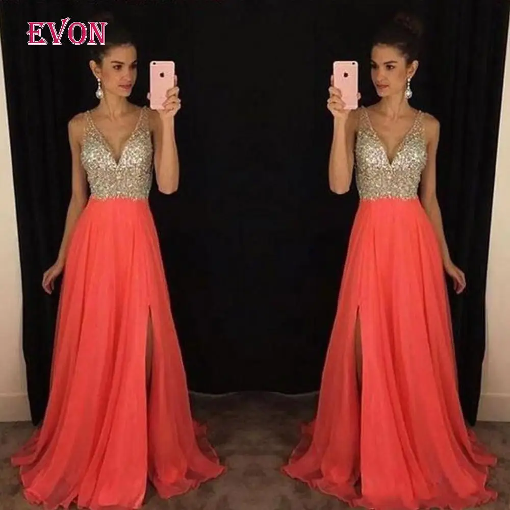Vestidos de festa Дешевые Длинные платья для выпускного вечера с блестками и v-образным вырезом вечернее платье Vestidos de gala Vestidos de fiesta largos - Цвет: Хаки