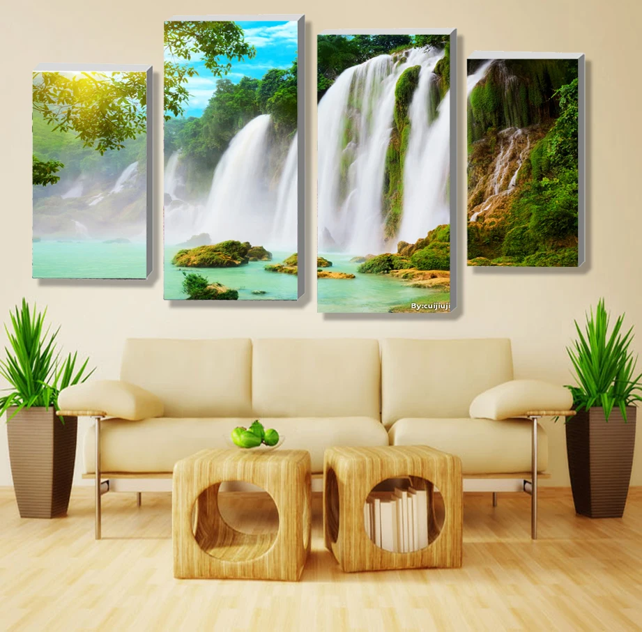 4 шт. водопад пейзажная живопись Современная маслом картины на холсте