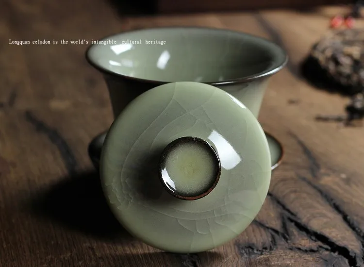 КИТАЙСКИЙ РЕДКИЙ Longquan Celadon Coveredbowl Китай чайная чаша 150 мл для художественной коллекции национальный уровень художника чисто ручной работы