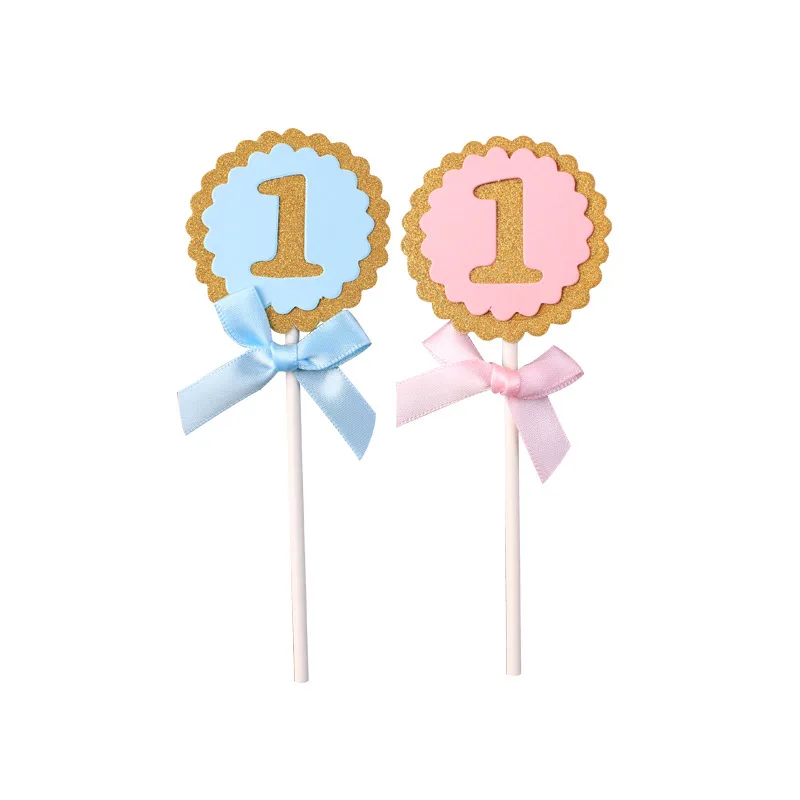 5/10pcs Торт топпера розовый и голубой номер 1 Топпинг для кексов Baby Shower 1st год Дети