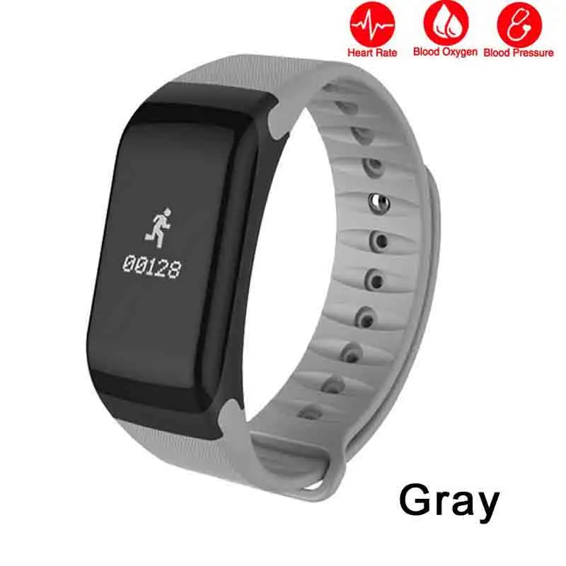 grey F1 умный браслет Podometer, умный браслет, пульсометр, пульсометр, умные часы, измерение артериального давления, пульс, часы - Цвет: grey