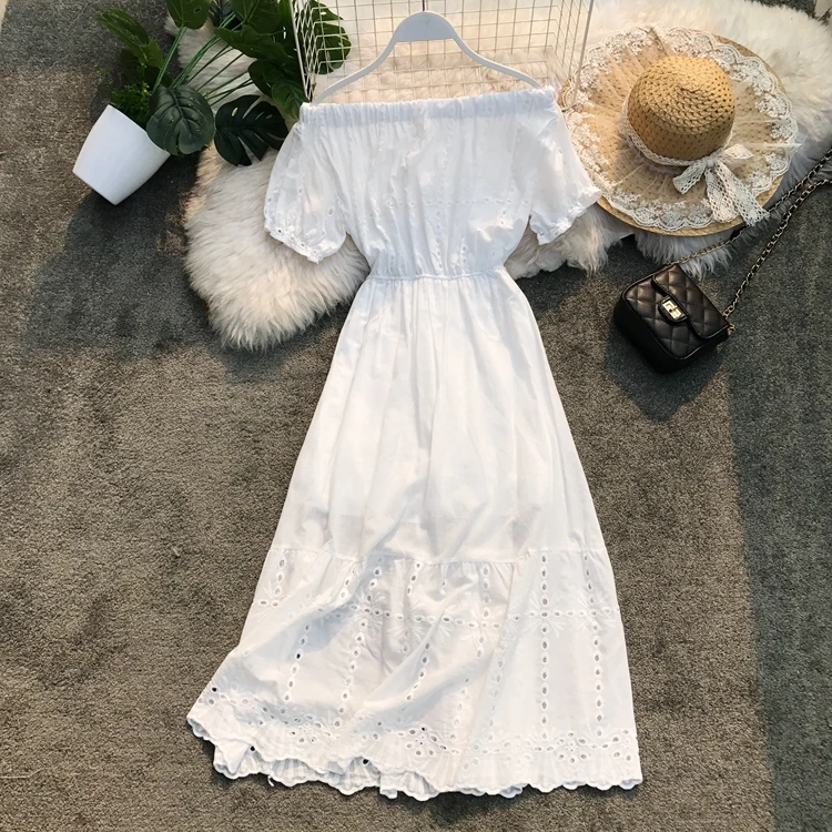 Pearl Diary 2019 женское летнее платье с открытыми плечами однотонное белое сексуальное