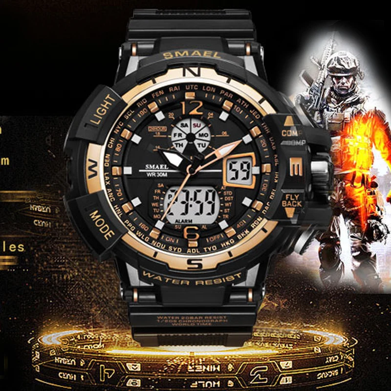 Часы SMAEL мужские водонепроницаемые спортивные брендовые Роскошные светодиодные