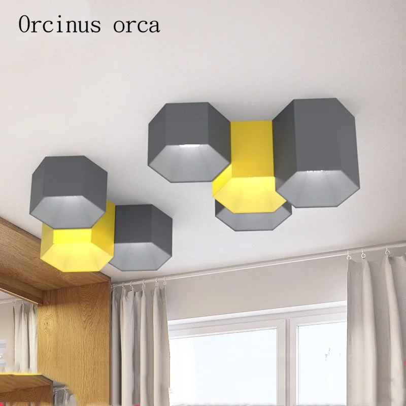 

The Nordic minimalist modern geometry six angle ceiling lamps living room bedroom LED Macarons candy colored ceiling lamps