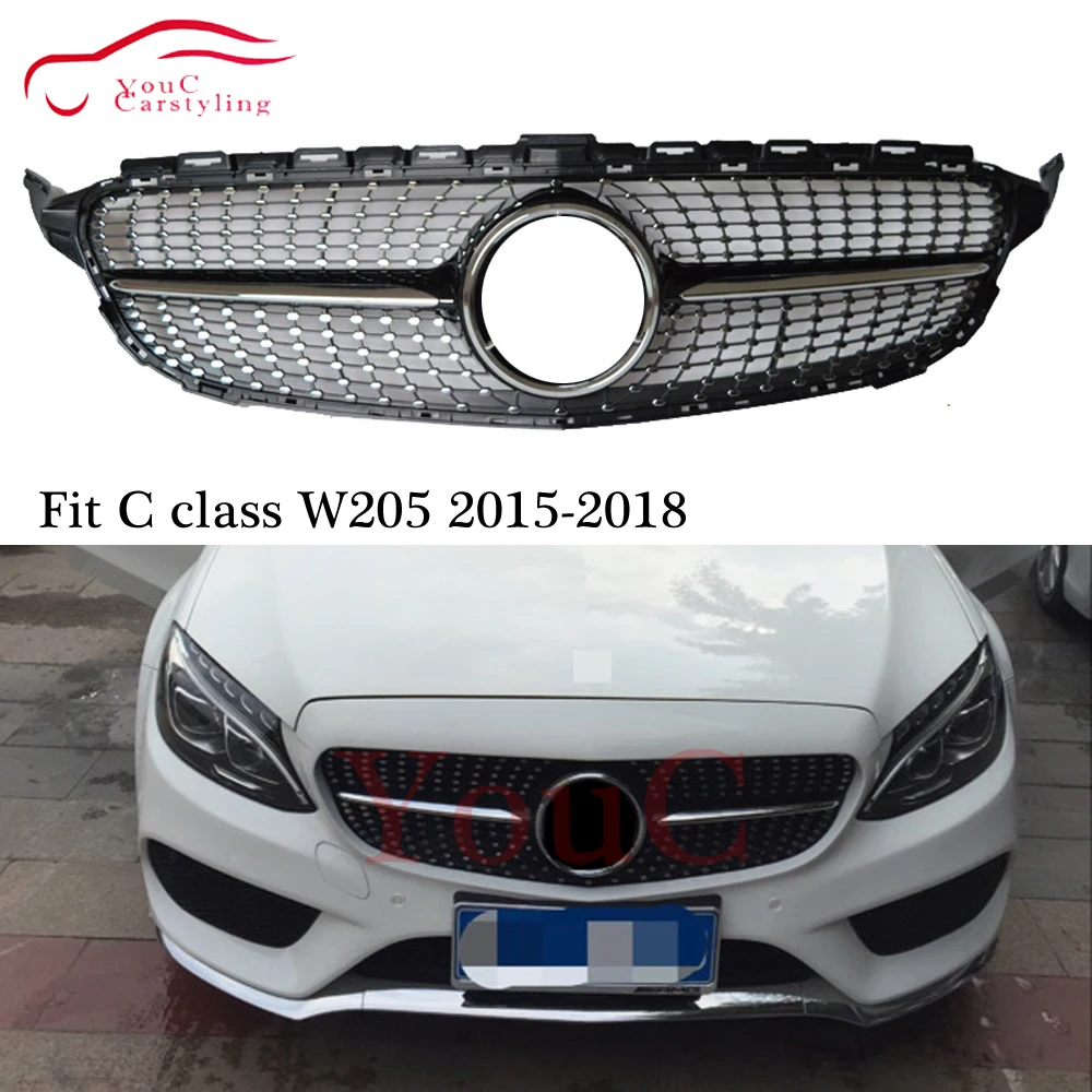 W205 Алмазная решетка передний бампер для Mercedes C class с AMG посылка C180 C200 C250 C300 C350 2015