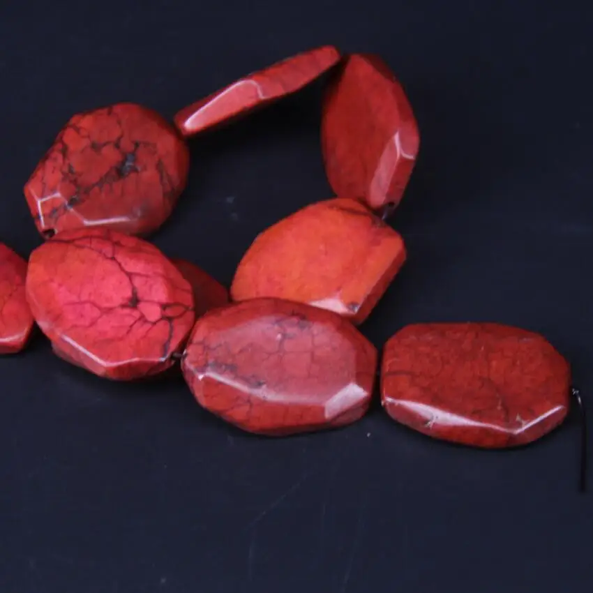 11-13pcs/strand Faceted Turquoises Slab Bead Pendants Orange Howlite,Cut Magnesite Stone Slice Nugget Loose Beads Jewelry Making