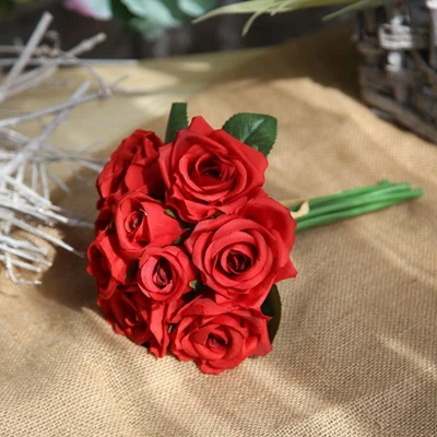 9pcs red 19 Цвета 8/9 шт. 12 шт./компл. 25x16 см искусственные цветы розы свадебные букет шелковых цветок DIY домашний Декор розовыми цветами - Цвет: 9pcs red