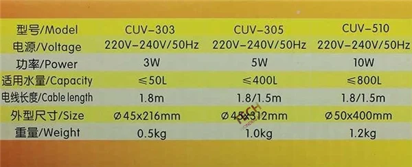 Аквариумный УФ стерилизатор SUNSUN CUV 305 светильник Осветляющий бактерицидный