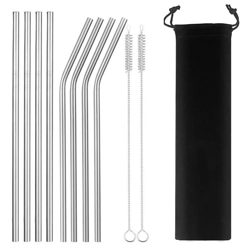 Sliver2 8pcs 2/4/8 шт. разноцветные Многоразовые питьевой соломы высокого качества 304 из нержавеющей стали металлические соломы с Чистящая Щетка для кружек 20/30 унций - Цвет: Sliver2 8pcs