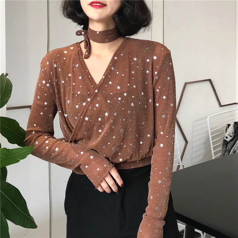 Женская блузка с длинным рукавом и V-образным вырезом | одежда
