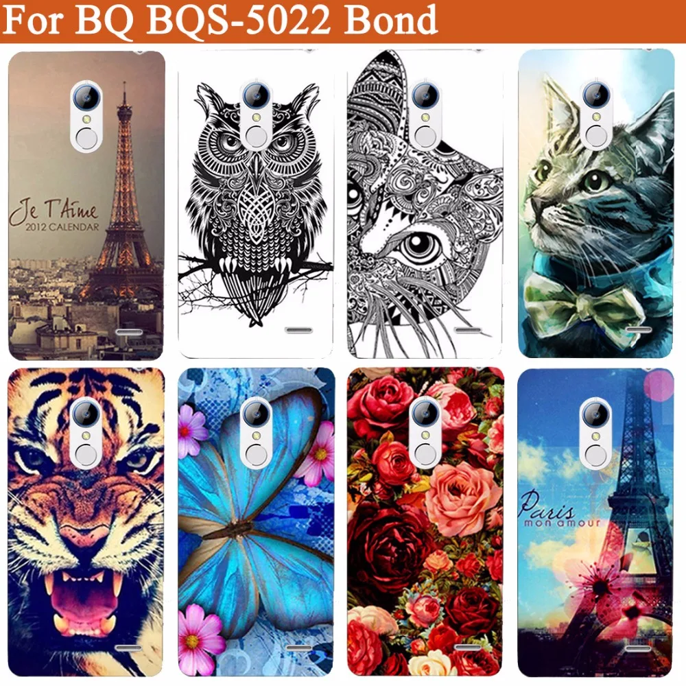 Мягкий ТПУ чехол для BQ 5022 Bond Diy окрашенный цветной Тигр Сова Роза силиконовый 5 0