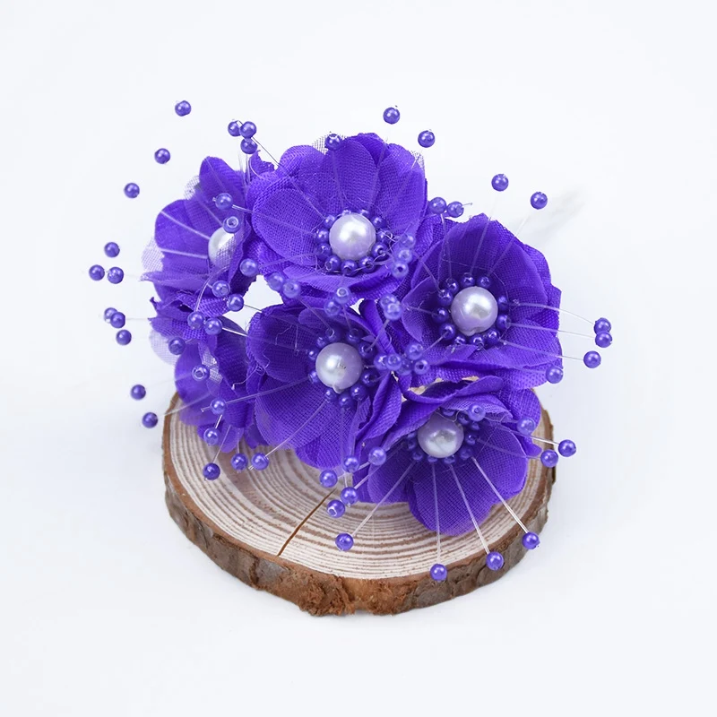 dark purple 6 шт./набор, искусственные растения, рождественские украшения для дома, свадьбы, сделай сам, венок, подарки, коробка для конфет, шелковые жемчужные декоративные цветы - Цвет: dark purple