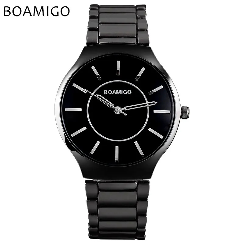 Мужские кварцевые часы Стальные деловые BOAMIGO модное Повседневное платье черный